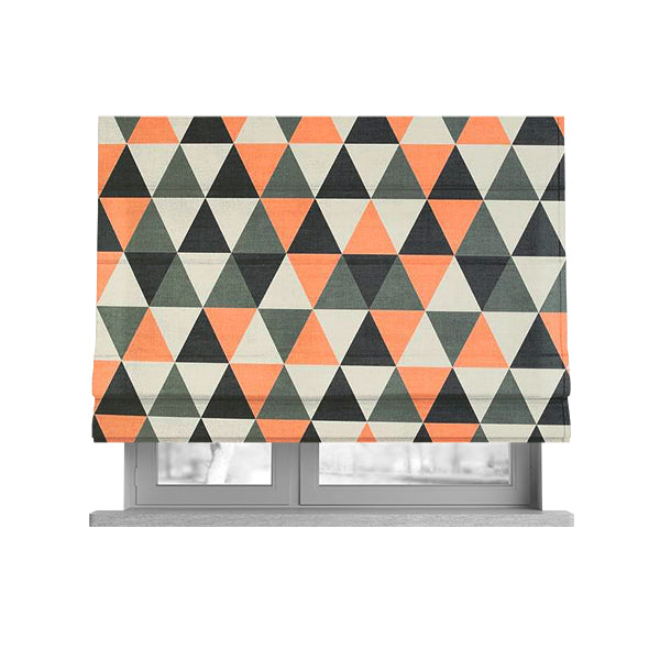 Monica Orange Grey White Black Colour Geometric Pattern Printed Soft Chenille Designer Fabric - Roman Blinds