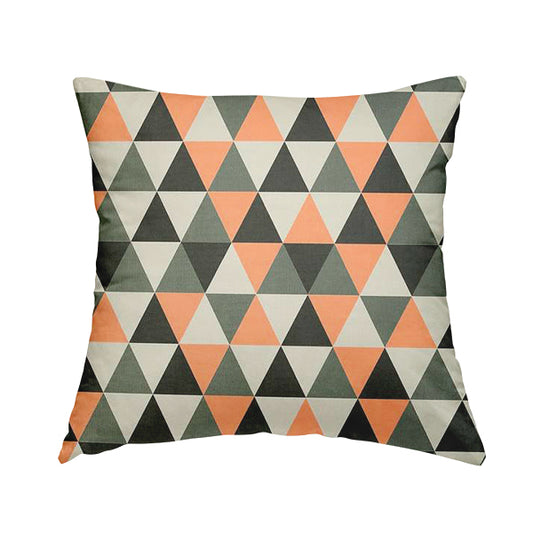Monica Orange Grey White Black Colour Geometric Pattern Printed Soft Chenille Designer Fabric - Handmade Cushions