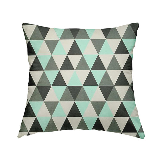 Monica Teal Grey White Black Colour Geometric Pattern Printed Soft Chenille Designer Fabric - Handmade Cushions