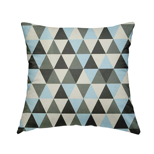 Monica Blue Grey White Black Colour Geometric Pattern Printed Soft Chenille Designer Fabric - Handmade Cushions