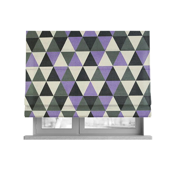 Monica Purple Grey White Black Colour Geometric Pattern Printed Soft Chenille Designer Fabric - Roman Blinds