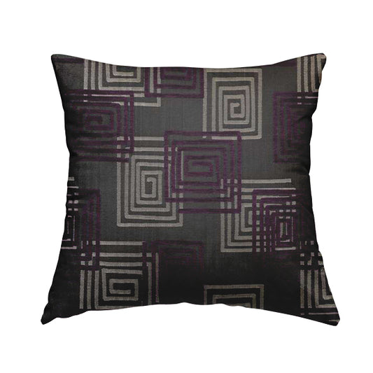 Tinto Shiny Finish Modern Geometric Pattern Chenille Upholstery Fabric In Purple Colour With Silver Grey Background MSS-23 - Handmade Cushions