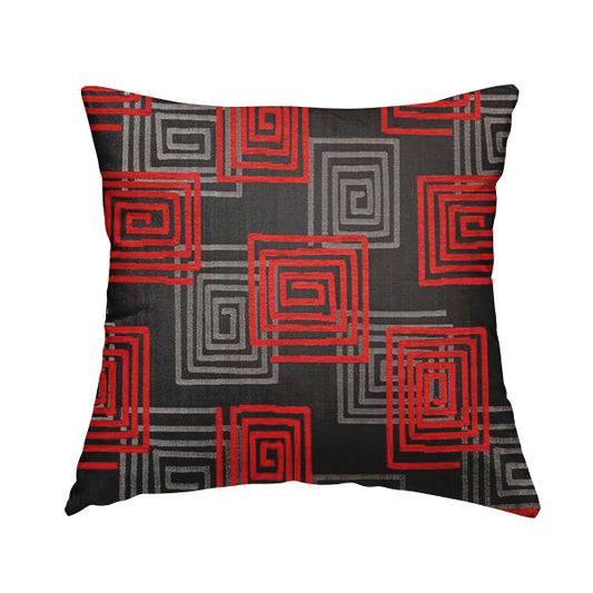 Tinto Shiny Finish Modern Geometric Pattern Chenille Upholstery Fabric In Red Colour With Silver Grey Background MSS-24 - Handmade Cushions