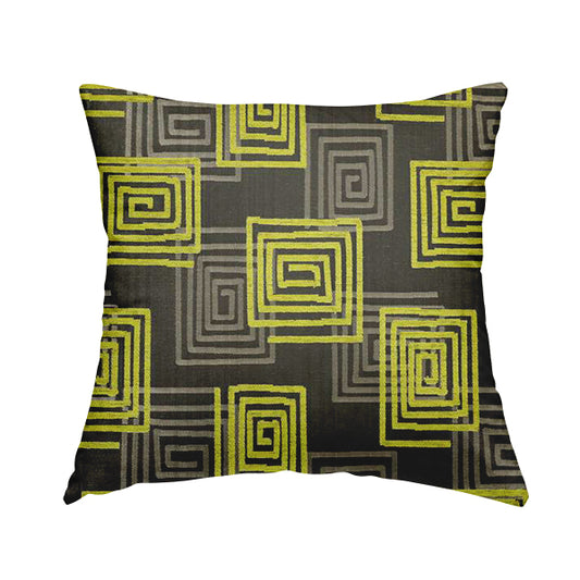 Tinto Shiny Finish Modern Geometric Pattern Chenille Upholstery Fabric In Green Colour With Silver Grey Background MSS-25 - Handmade Cushions