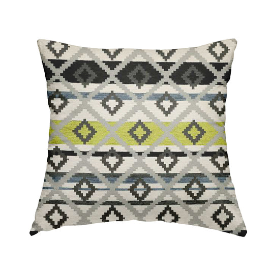 Tutti Frutti Aztec Pattern Chenille Upholstery Fabric In Grey Black Green Colour MSS-27 - Handmade Cushions