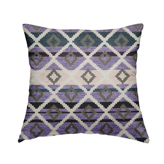 Tutti Frutti Aztec Pattern Chenille Upholstery Fabric In Purple Blue Colour MSS-28 - Handmade Cushions