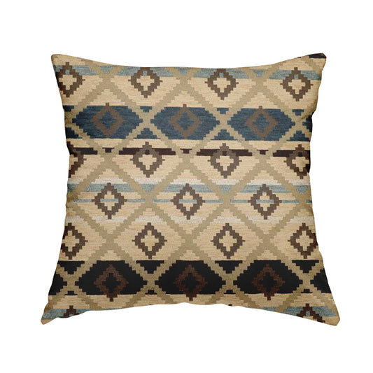 Tutti Frutti Aztec Pattern Chenille Upholstery Fabric In Brown Colour MSS-29 - Handmade Cushions