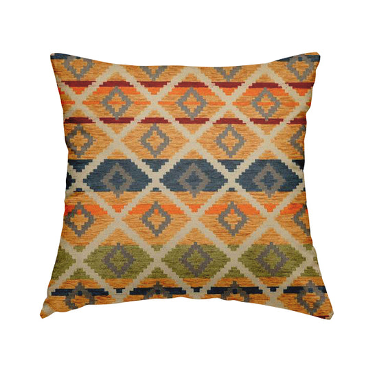 Tutti Frutti Aztec Pattern Chenille Upholstery Fabric In Orange Blue Red Green Colour MSS-31 - Handmade Cushions