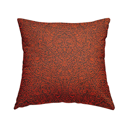 Momentum Damask Pattern Quality Soft Chenille Upholstery Fabric In Orange Colour MSS-38 - Handmade Cushions