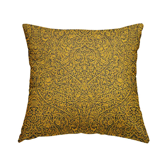 Momentum Damask Pattern Quality Soft Chenille Upholstery Fabric In Yellow Colour MSS-39 - Handmade Cushions