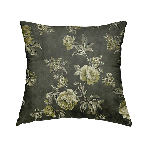 Roxanne Rose Floral Pattern Grey White Colour Printed Chenille Upholstery Curtain Fabrics - Handmade Cushions