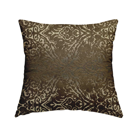Impasto Floral Pattern Heavyweight Soft Chenille Upholstery Fabric In Brown Colour MSS-47 - Handmade Cushions