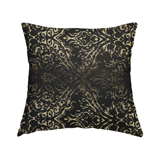 Impasto Floral Pattern Heavyweight Soft Chenille Upholstery Fabric In Black Colour MSS-49 - Handmade Cushions