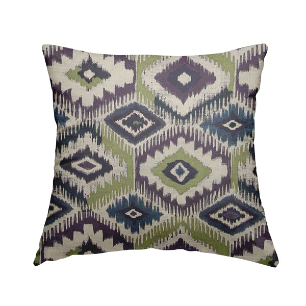 Tracey Geometric Printed Pattern Purple Green Colour Chenille Upholstery Curtain Fabrics - Handmade Cushions