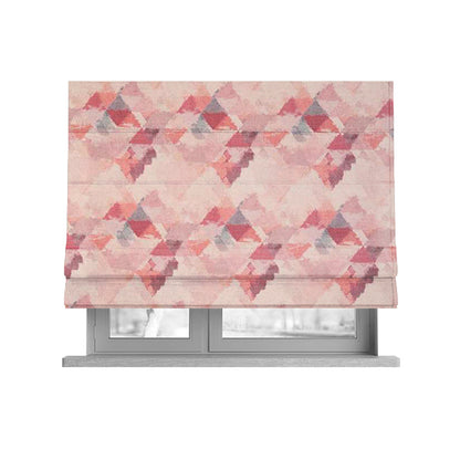 Mystic Artistic Geometric Pattern Printed Soft Chenille Interior Fabric In Pink Blossom Colour - Roman Blinds