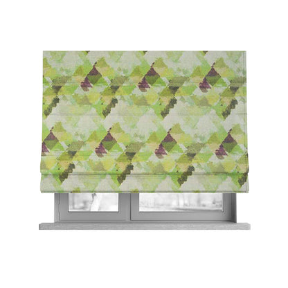 Mystic Artistic Geometric Pattern Printed Soft Chenille Interior Fabric In Green Colour - Roman Blinds