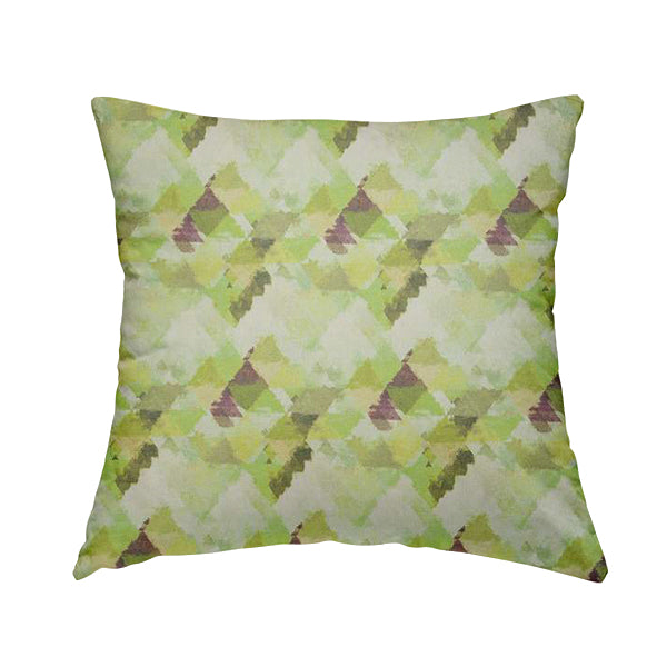 Mystic Artistic Geometric Pattern Printed Soft Chenille Interior Fabric In Green Colour - Handmade Cushions