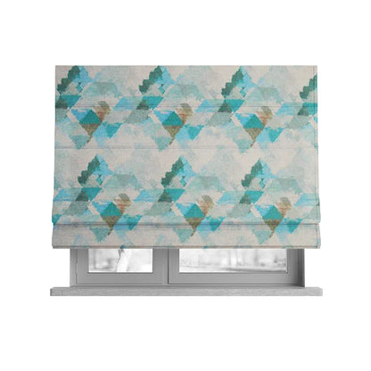 Mystic Artistic Geometric Pattern Printed Soft Chenille Interior Fabric In Blue Colour - Roman Blinds