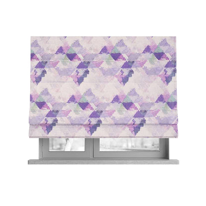 Mystic Artistic Geometric Pattern Printed Soft Chenille Interior Fabric In Purple Colour - Roman Blinds