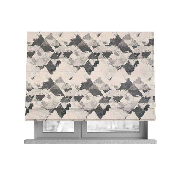 Mystic Artistic Geometric Pattern Printed Soft Chenille Interior Fabric In Grey Colour - Roman Blinds