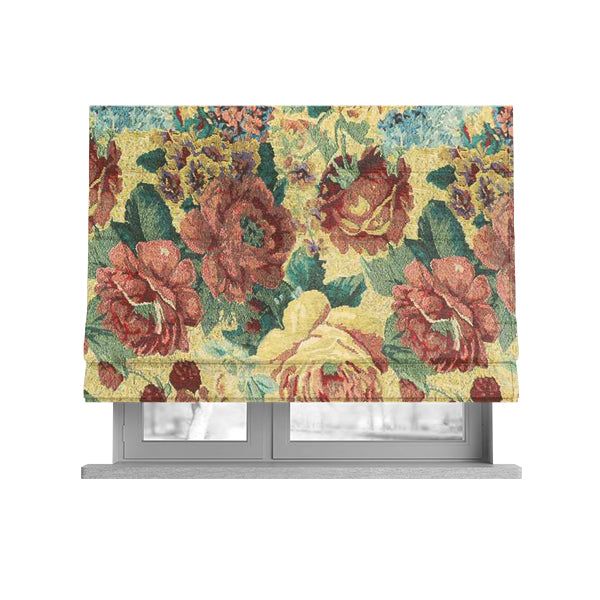 Aliza Floral Pattern Mutli Colour Printed Chenille Upholstery Fabric - Roman Blinds