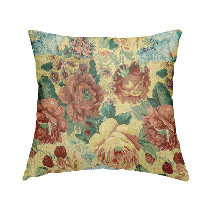 Aliza Floral Pattern Mutli Colour Printed Chenille Upholstery Fabric - Handmade Cushions