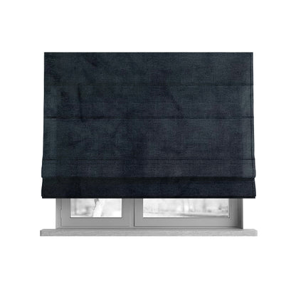 Oscar Deep Pile Plain Chenille Velvet Material Black Colour Upholstery Fabric - Roman Blinds