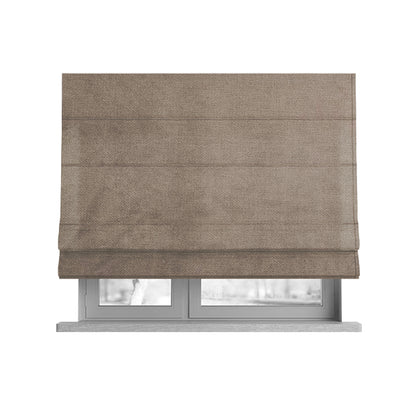 Oscar Deep Pile Plain Chenille Velvet Material Brown Colour Upholstery Fabric - Roman Blinds