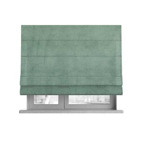 Oscar Deep Pile Plain Chenille Velvet Material Green Mint Colour Upholstery Fabric - Roman Blinds
