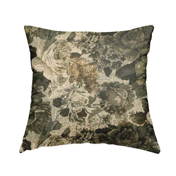 Aliza Floral Pattern Green Moss Colour Printed Chenille Upholstery Fabric - Handmade Cushions