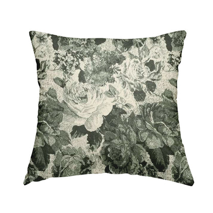 Aliza Floral Pattern Grey Black Colour Printed Chenille Upholstery Fabric - Handmade Cushions