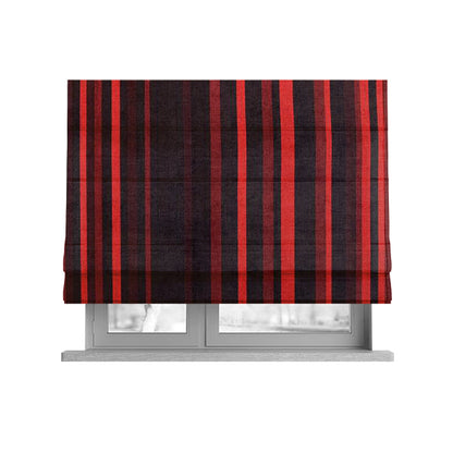 Pandora Vertical Stripes Pattern Soft Chenille Like Velvet Fabric Red Shade Colour - Roman Blinds