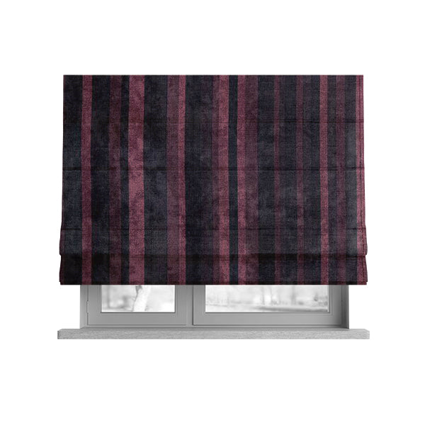 Pandora Vertical Stripes Pattern Soft Chenille Like Velvet Fabric Burgundy Shade Colour - Roman Blinds