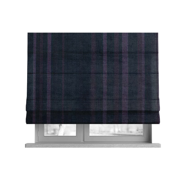 Pandora Vertical Stripes Pattern Soft Chenille Like Velvet Fabric Purple Shade Colour - Roman Blinds