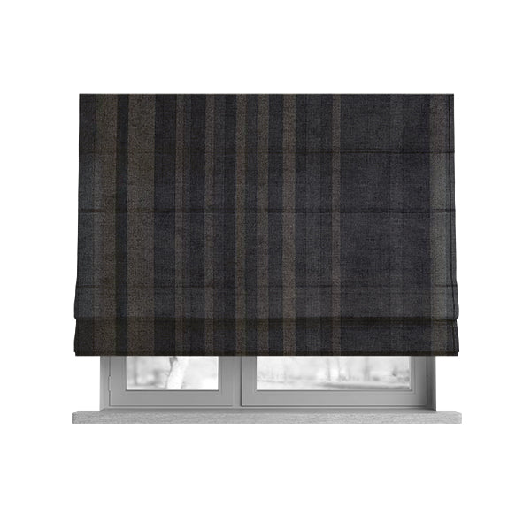 Pandora Vertical Stripes Pattern Soft Chenille Like Velvet Fabric Brown Shade Colour - Roman Blinds