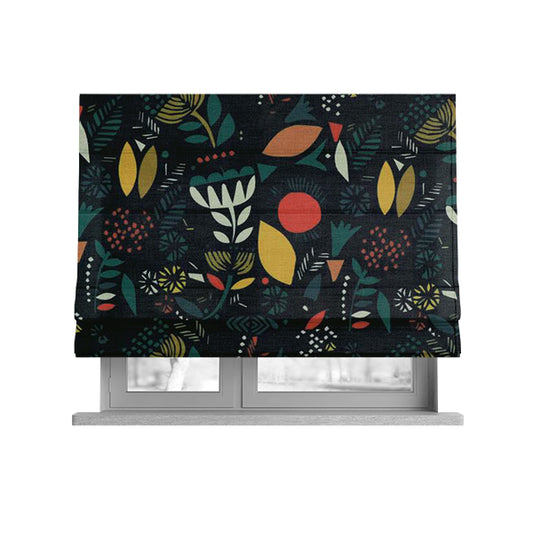 Carnival Jungle Theme Pattern Printed Velveteen Black Green Yellow Colour Upholstery Curtains Fabric - Roman Blinds