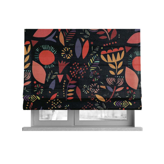Carnival Jungle Theme Pattern Printed Velveteen Black Pink Purple Colour Upholstery Curtains Fabric - Roman Blinds
