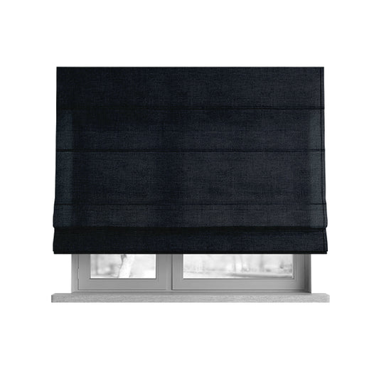 Regent Woven Look Plain Chenille Material Upholstery Fabric In Black Colour - Roman Blinds