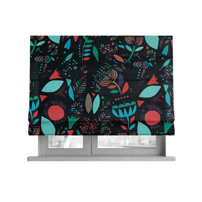 Carnival Jungle Theme Pattern Printed Velveteen Black Blue Red Colour Upholstery Curtains Fabric - Roman Blinds