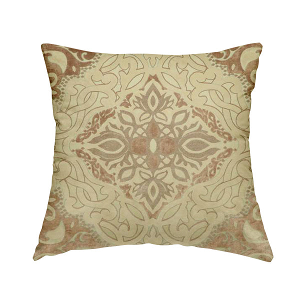 Casablanca Medallion Pattern Velvet Textured Furnishing Fabric In Brown Colour - Handmade Cushions