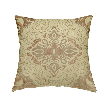 Casablanca Medallion Pattern Velvet Textured Furnishing Fabric In Brown Colour - Handmade Cushions