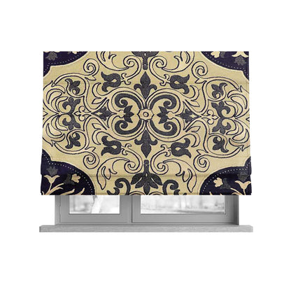 Casablanca Medallion Pattern Velvet Textured Furnishing Fabric In Purple Colour - Roman Blinds