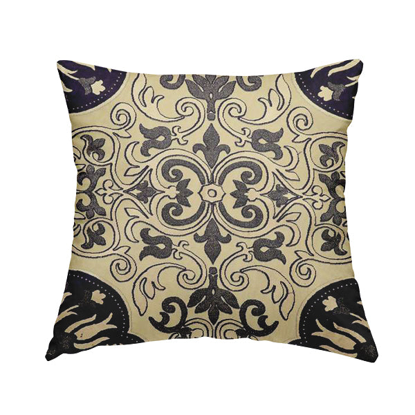 Casablanca Medallion Pattern Velvet Textured Furnishing Fabric In Purple Colour - Handmade Cushions