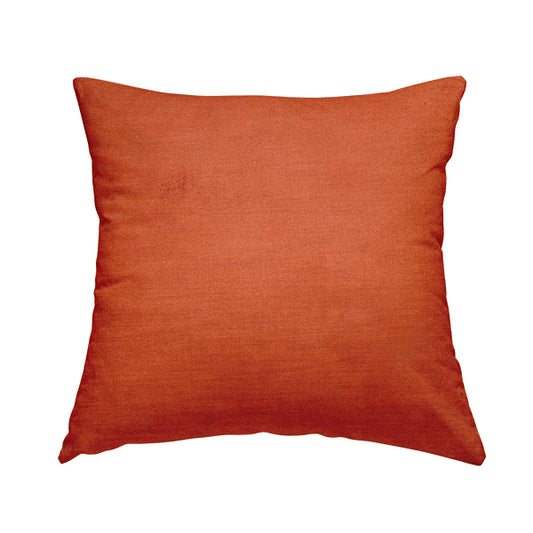 Rome Designer Silk Shine Velvet Effect Chenille Plain Furnishing Fabric In Orange Colour - Handmade Cushions