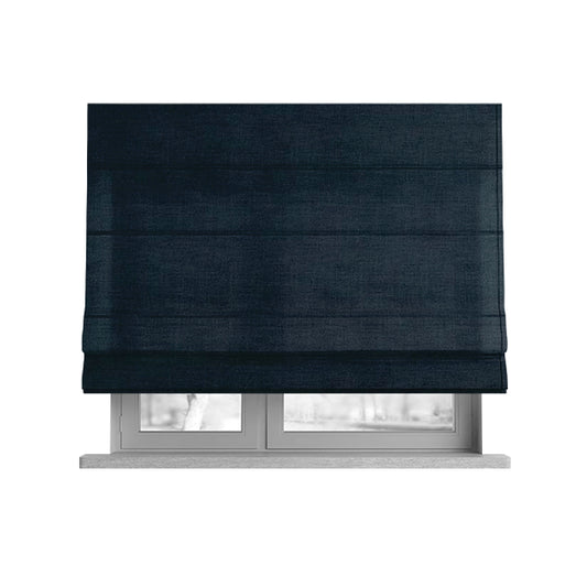 Rome Designer Silk Shine Velvet Effect Chenille Plain Furnishing Fabric In Midnight Blue Colour - Roman Blinds