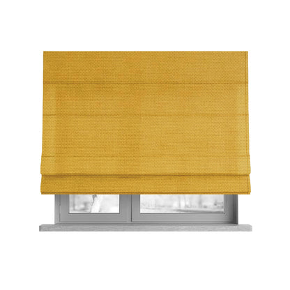 Romeo Modern Furnishing Soft Textured Plain Jacquard Basket Weave Fabric In Yellow Mango Colour - Roman Blinds