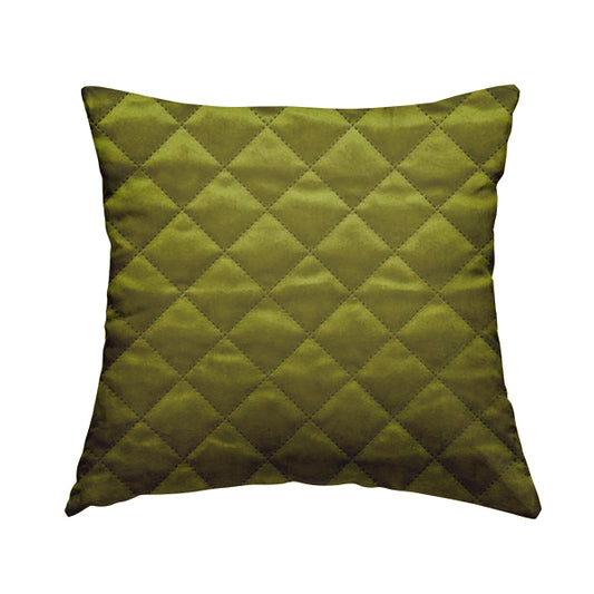Rothko Quilted Velvet Plain Upholstery Fabric In Lime Green Colour - Handmade Cushions