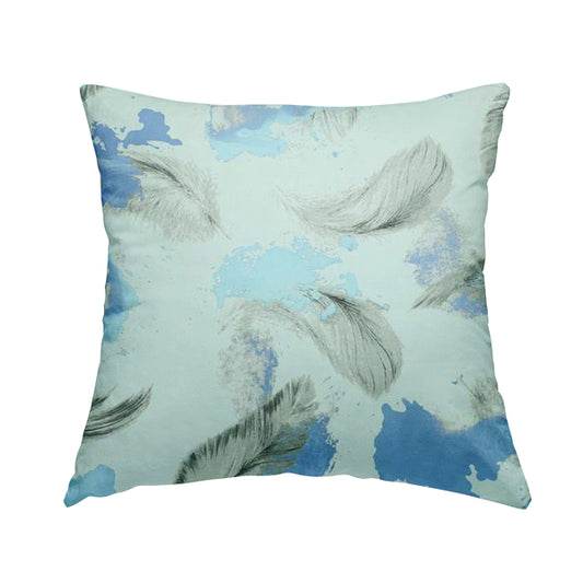 Saleem Printed Velvet Leaf Pattern Velour Soft Velvet Blue Colour Upholstery Fabric - Handmade Cushions