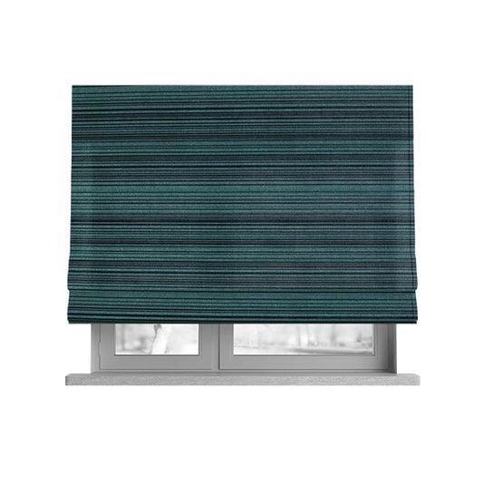 Samantha Black Striped Design Printed Soft Chenille Furnishing Fabric Teal Blue Colour - Roman Blinds
