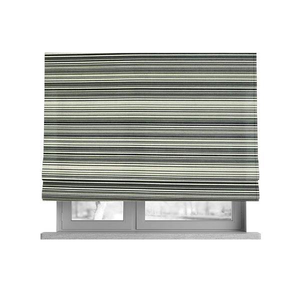 Samantha Black Striped Design Printed Soft Chenille Furnishing Fabric White Colour - Roman Blinds